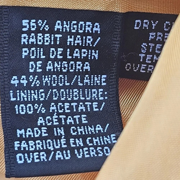 Ellen Tracy Mustard Yellow Angora & Wool Blend One Button Coat Sz 8 Pockets - Picture 5 of 7